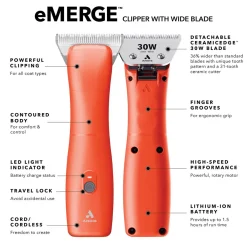Ryan's Pet Supplies Andis eMerge Clipper – Orange with #30 Wide Blade