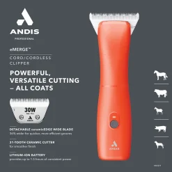 Ryan's Pet Supplies Andis eMerge Clipper – Orange with #30 Wide Blade