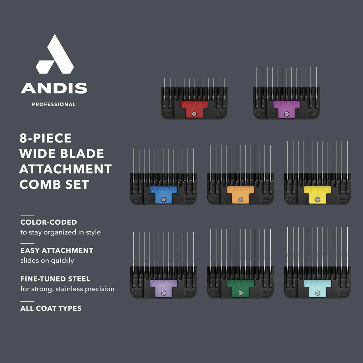 Ryan's Pet Supplies Andis 8-PC Wide Blade Attachment Comb Set