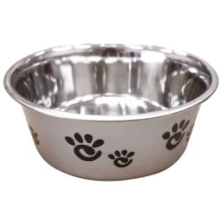 Ryan's Pet Supplies Barcelona Pearlized Silver Decorative Paw Print Bowl - 32 oz