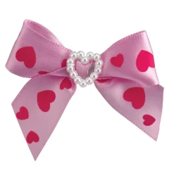 Ryan's Pet Supplies Fancy Finishes Heart Print Satin Bows With Pearl Heart