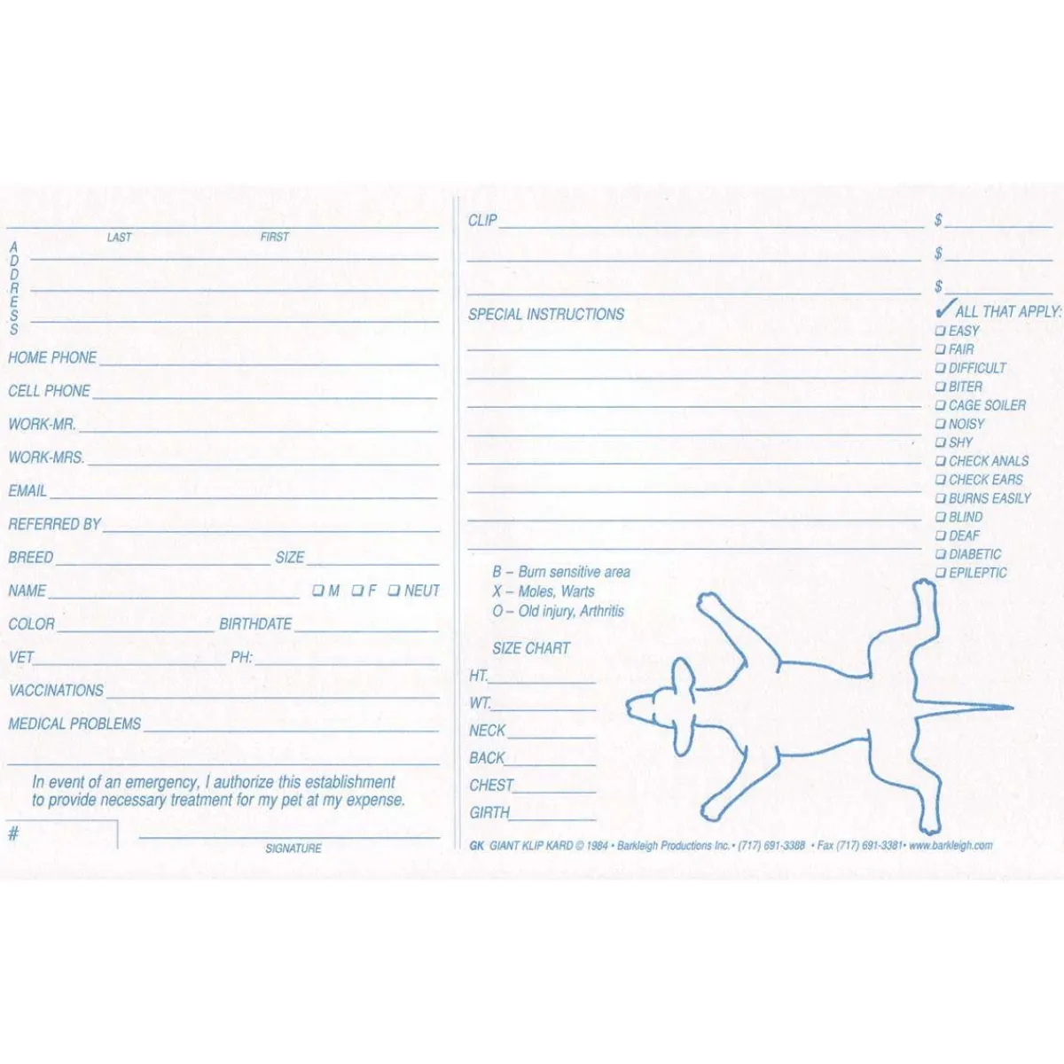 Ryan's Pet Supplies Giant Klip Kards - White 100 Count