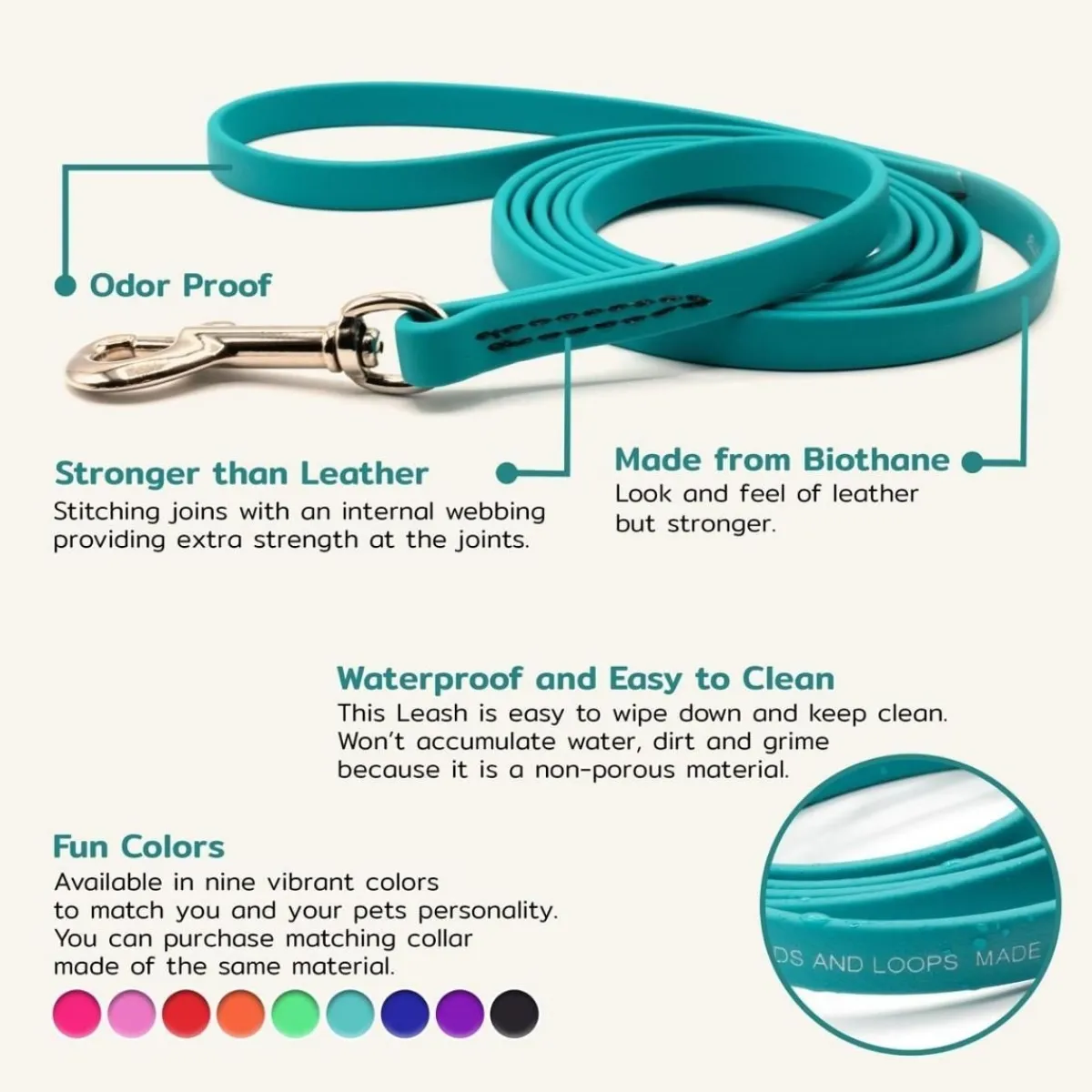 Ryan's Pet Supplies Jelly Pet Waterproof Standard Dog Leash - 1/2'' x 6'