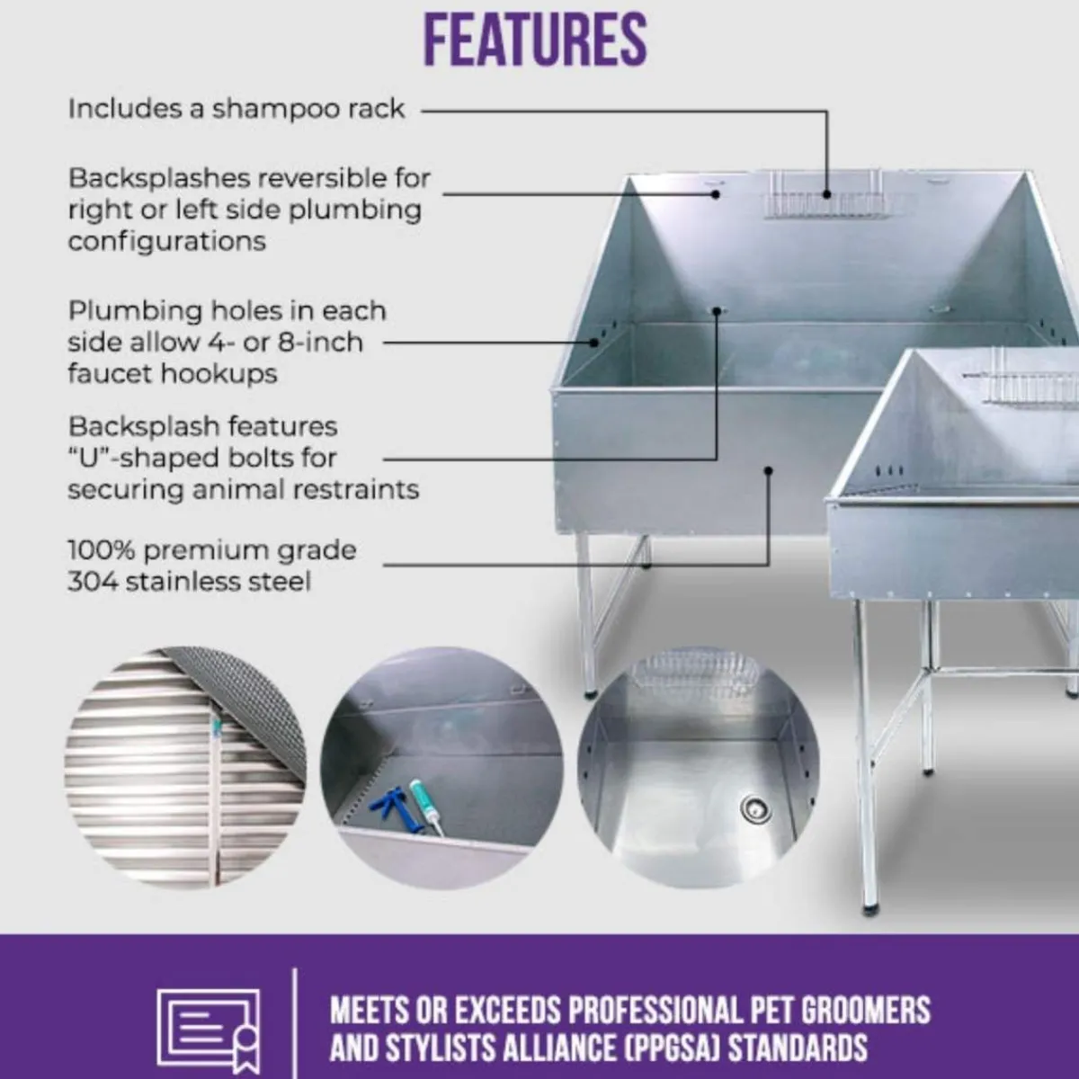 Ryan's Pet Supplies Paw Brothers Siena Stainless Steel Tub 32"