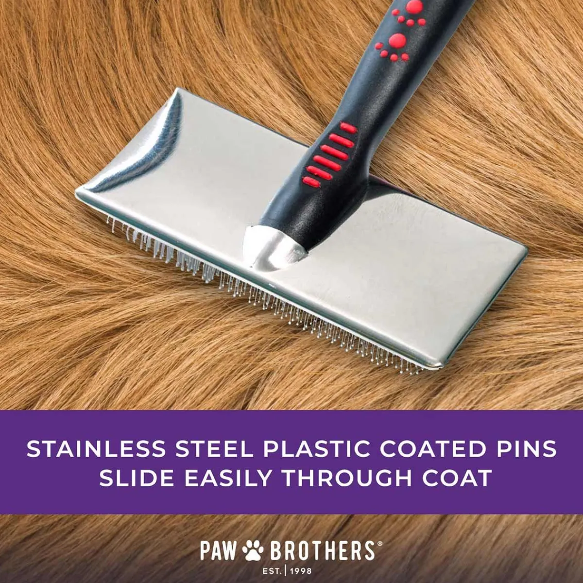 Ryan's Pet Supplies Paw Brothers Soft Pin Flat Slicker With Coated Pin Tips - Small/Medium