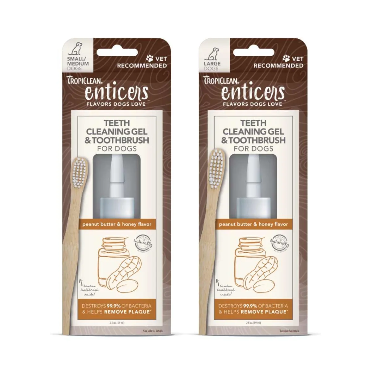 Ryan's Pet Supplies Tropiclean Enticers Teeth Cleaning Gel 2 oz & Toothbrush - Peanut Butter & Honey Flavor
