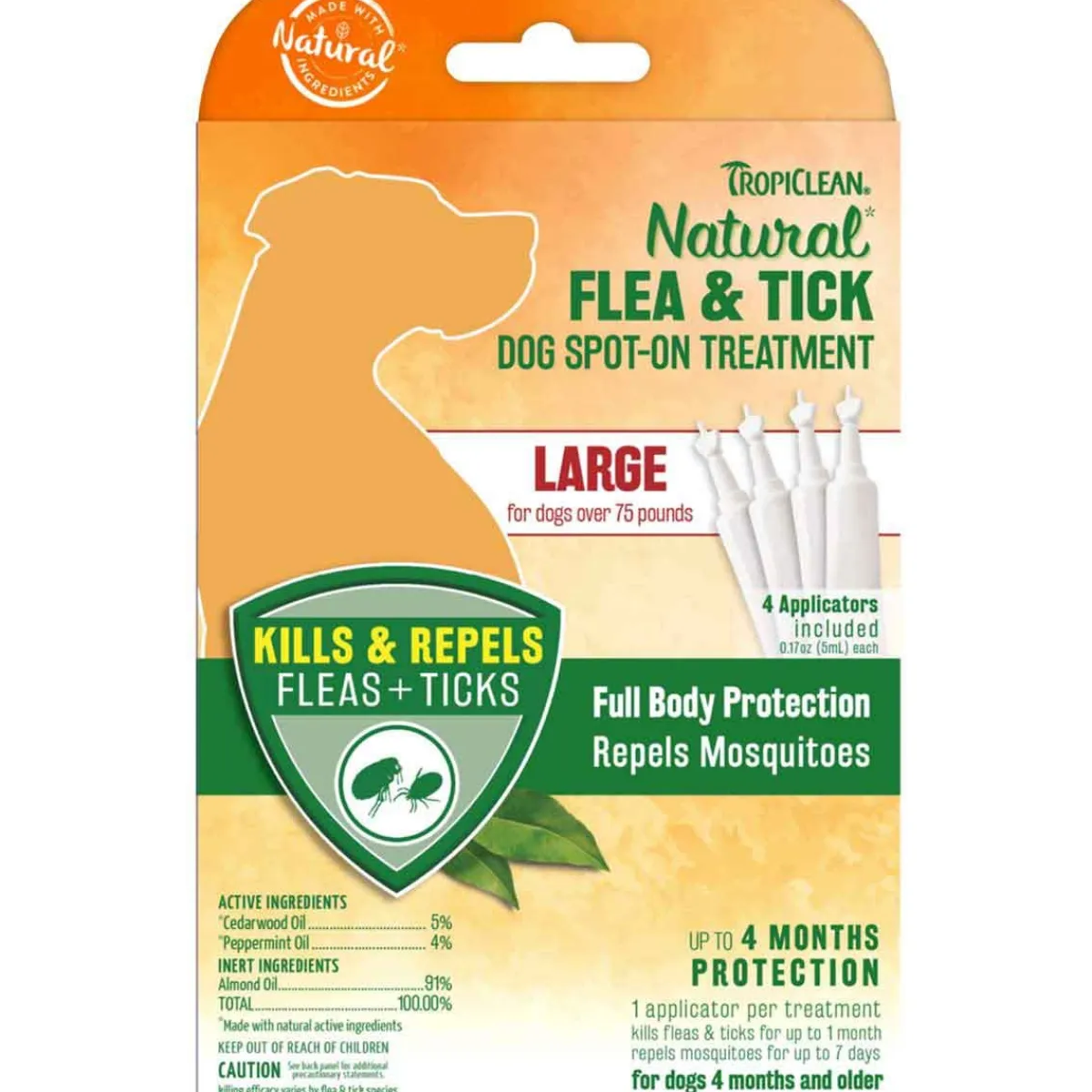 Ryan's Pet Supplies TropiClean Natural Flea & Tick Spot On Treatment Large Dog 4ct